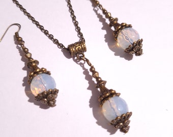 Victorian Opal bronze necklace bohemian necklace Boho necklace Opal Moonstone necklace antique necklace gift necklace Opal jewelry