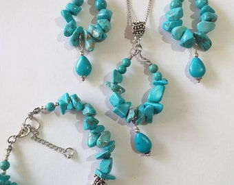 Boho Turquoise Silver jewelry set necklace earrings bracelet Victorian set Bohemian set Turquoise jewelry gift for her turquoise earrings