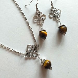 Tiger's eye Silver jewelry set earrings and necklace Victorian jewelry set Boho jewelry set tiger eye jewelry long earrings brown earrings image 5