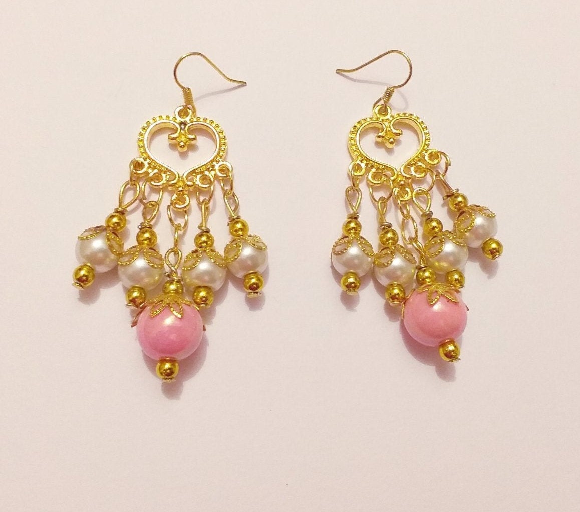 Orecchini Lunghi A Goccia In Stile Boho, Con Cristalli E Perle, Placcati Oro, Per Donna
