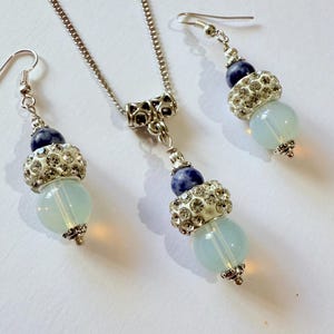 Opal Sodalite Zircon jewelry set Silver jewelry set Victorian set necklace earrings Boho jewelry set Opal earring opal necklace opal jewelry image 9
