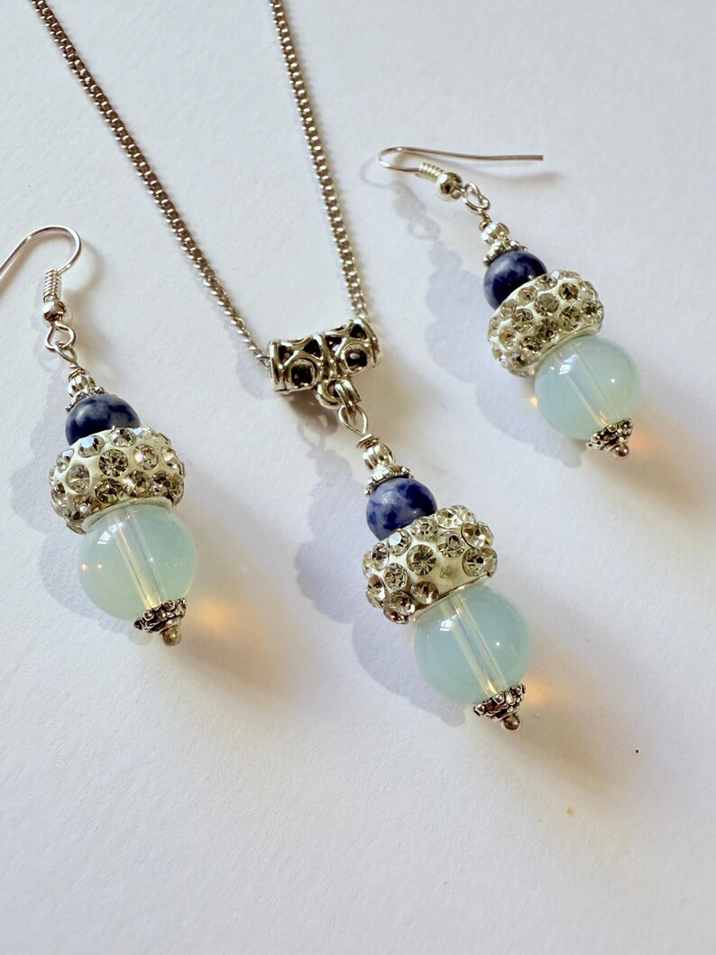 Opal Sodalite Zircon jewelry set Silver jewelry set Victorian set necklace earrings Boho jewelry set Opal earring opal necklace opal jewelry image 9