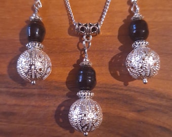 Schwarze Perle Silber Schmuck-Set Halskette Ohrringe schwarze Süßwasserperlen echte Perle schwarz Schmuck-Set Perlenschmuck schwarze Perle Ohrringe