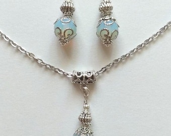 Opal jewelry set Silver jewelry set Victorian set necklace and earrings Boho jewelry set Wedding opal jewelry set opal necklace opal jewelry