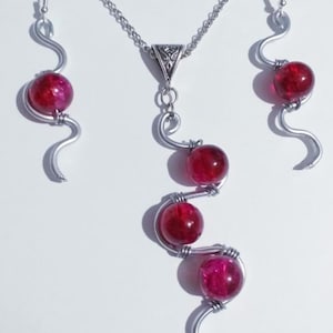 Silber Rubin rot Schmuckset Halskette Ohrringe Victorian Schmuckset Boho Silber Anhänger Set Artisan Schmuckset Rot Schmuckset