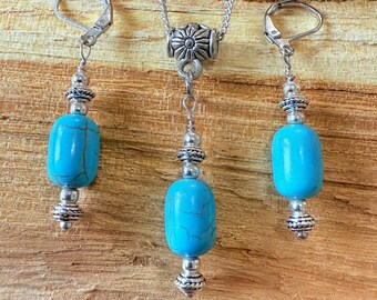 Turquoise Silver jewelry set necklace earrings Victorian jewelry set Boho jewelry set turquoise earrings turquoise necklace blue jewelry set