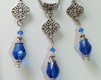 Victorian Silber Blau Schmuck-Set Kobalt Blau Schmuck-Set Halskette Ohrringe Barock Schmuck-Set Boho Silber-Set Vintage Royal Style Set Antik