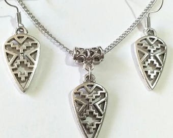 Silver Boho Viking jewelry set Bohemian set filigree set Silver pendant set Aztec set Victorian set Celtic ornaments set Indian native set