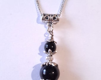 Victorian Black silver necklace jewelry set necklace earrings Gothic wedding black jewelry set Boho Silver black porcelain beads Vintage set