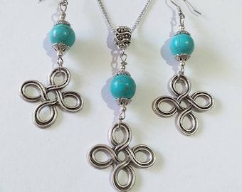 Conjunto turquesa Conjunto de joyas de plata filigrana Cruz celta collar pendientes Boho Conjunto plata Conjunto turquesa Pendientes turquesa conjunto regalo boho
