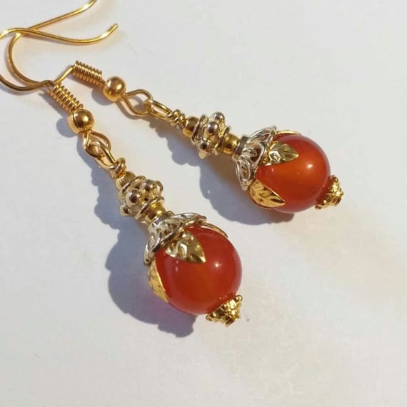 Carnelian Victorian gold earrings Boho earrings gold Carnelian earrings orange red jewelry Carnelian earring jewelry gift for her