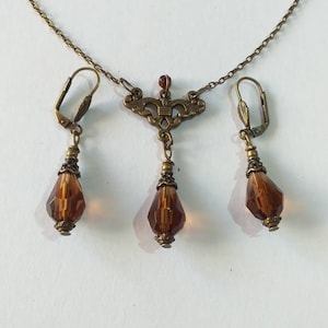 Victorian brown bronze jewelry set necklace earrings Boho jewelry set Bronze jewelry set Bohemian jewelry set Vintage brown jewelry gift set