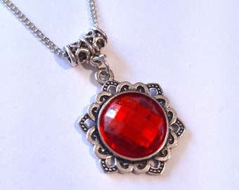 Victorian Ruby red Silver necklace jewelry set Ruby red set necklace earrings Victorian necklace Boho necklace Vintage Red jewelry set gift