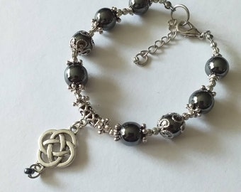 Hematite Celtic knot silver bracelet Victorian Hematite bracelet Celtic Love knot bracelet Hematite bracelet boho bracelet gift bracelet