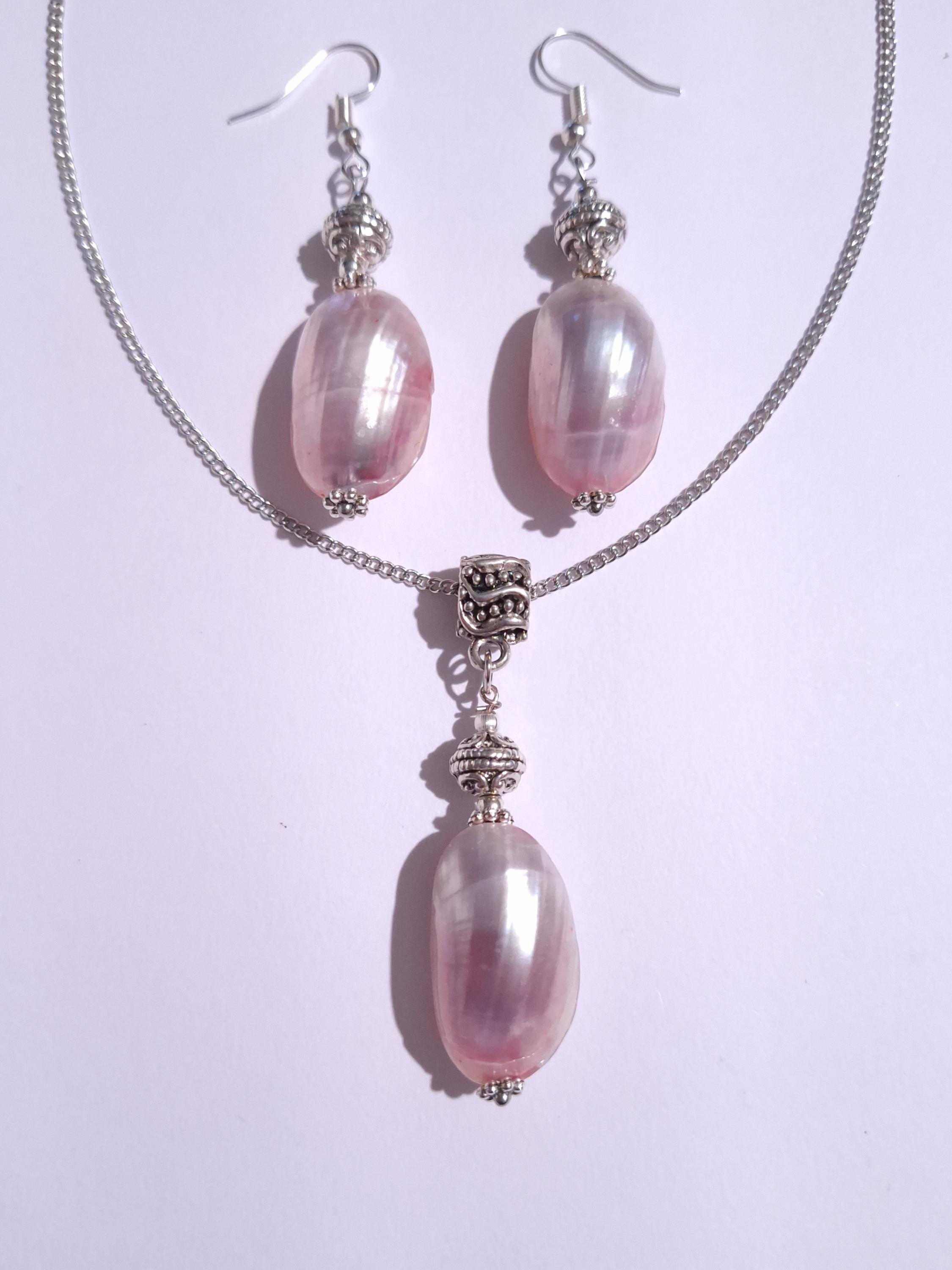 ★ROSEMONT★ Silver Mother of Pearl Earrings Necklace Set La sterling-silver-and-mother-of-
