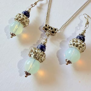 Opal Sodalite Zircon jewelry set Silver jewelry set Victorian set necklace earrings Boho jewelry set Opal earring opal necklace opal jewelry image 4