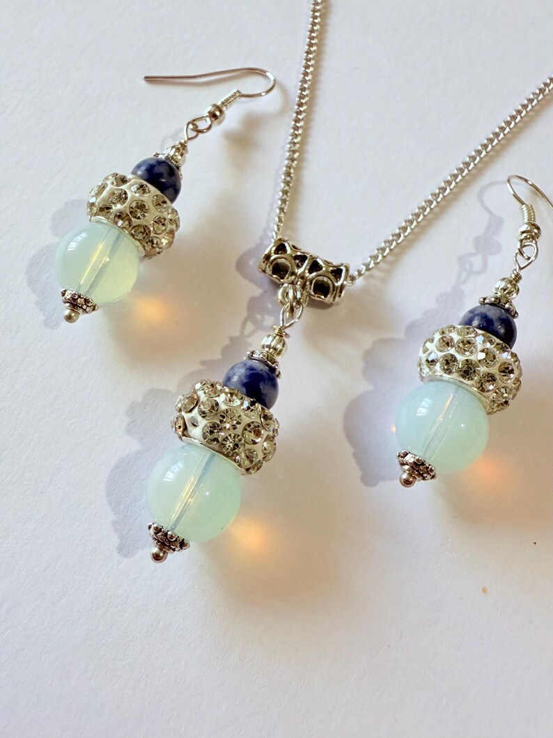 Opal Sodalite Zircon jewelry set Silver jewelry set Victorian set necklace earrings Boho jewelry set Opal earring opal necklace opal jewelry image 4