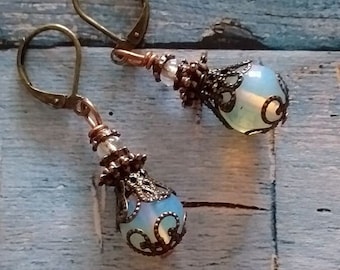 Opal earrings Victorian earrings Copper earrings filigree earrings Boho Earrings Bohemian earrings Moonstone earrings vintage opal earrings