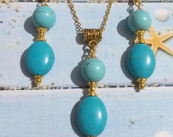 Turquoise set Gold jewelry set necklace earrings Victorian jewelry set Bohemian set Gold set Vintage style Turquoise jewelry gift set