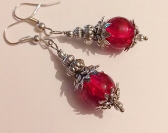 Victorian red silver earrings red earrings filigree earrings Boho Earrings Bohemian silver red earrings Ruby red earrings dangling earrings