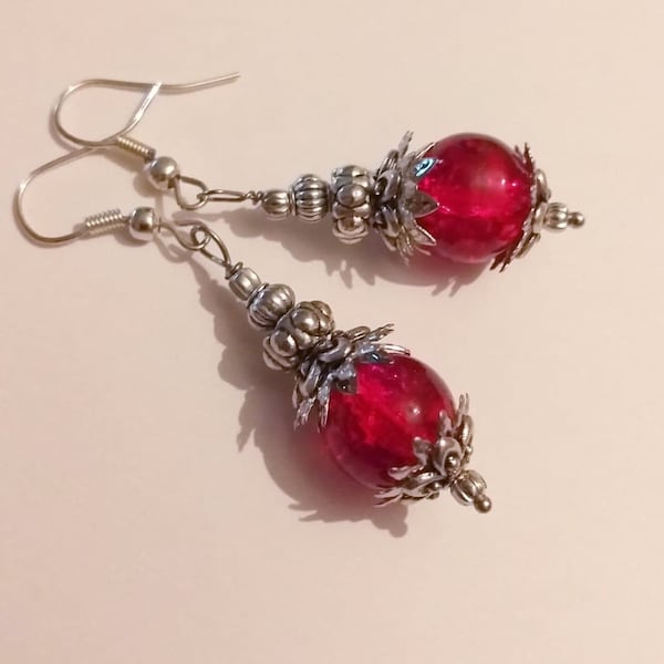 Victorian red silver earrings red earrings filigree earrings Boho Earrings Bohemian silver red earrings Ruby red earrings dangling earrings