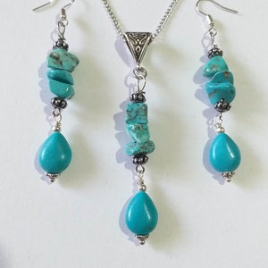 Boho Turquoise Silver jewelry set necklace earrings bracelet Victorian set Bohemian set Turquoise jewelry gift for her turquoise earrings