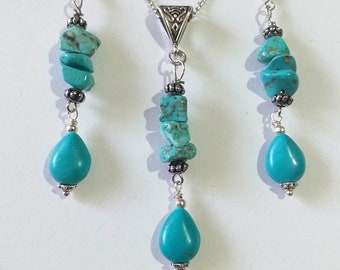 Boho Turquoise Silver jewelry set necklace earrings bracelet Victorian set Bohemian set Turquoise jewelry gift for her turquoise earrings