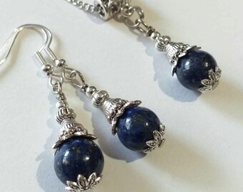 Lapis lazuli Wiktoriański Srebrny zestaw biżuterii naszyjnik kolczyki filigranowy zestaw biżuterii Boho Srebrny zestaw Antyczny Lazuryt Lapis lazuli biżuteria prezent
