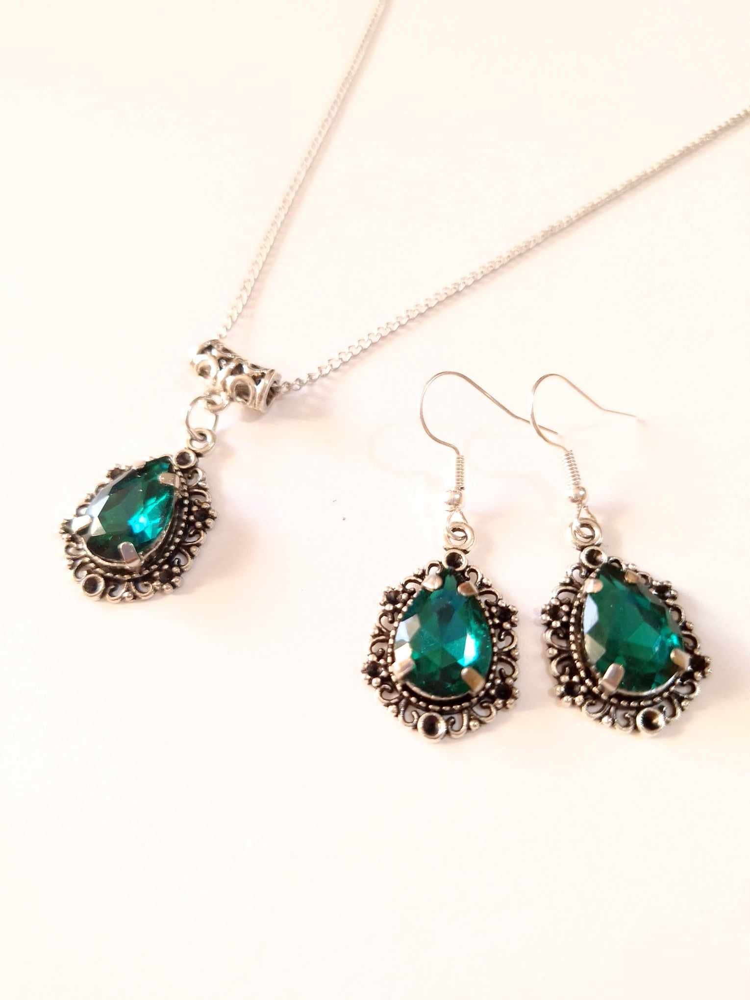 Victorian Emerald Green Silver Jewelry Set Dark Green Set - Etsy