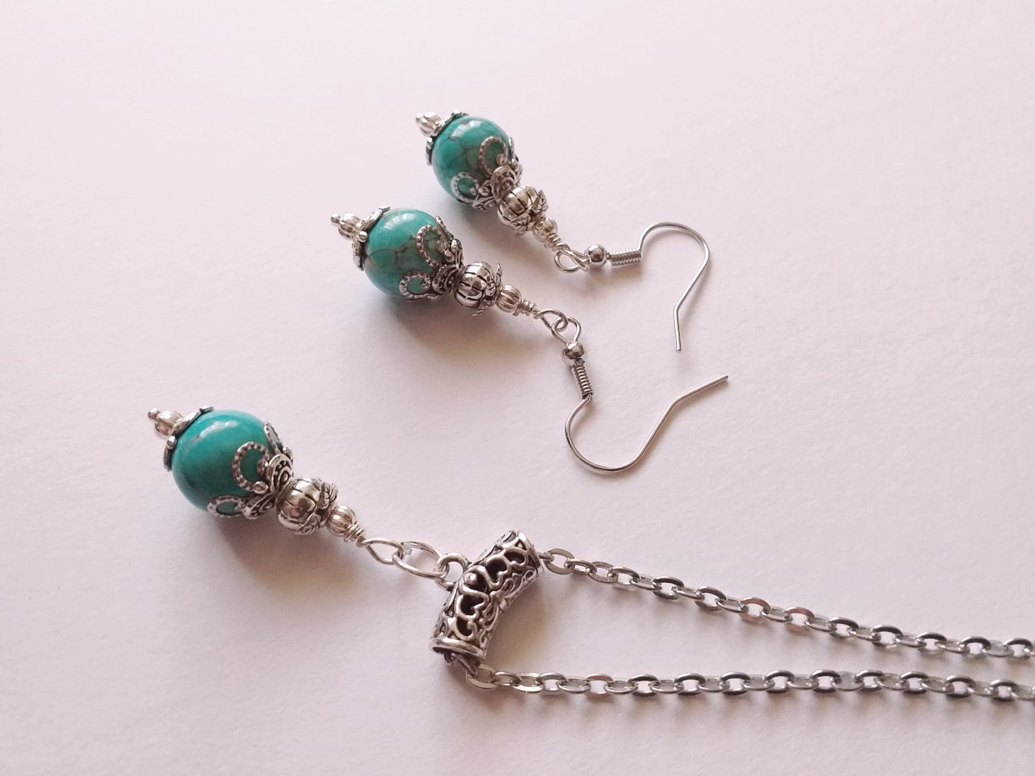 Turquoise Set Silver Jewelry Set Necklace Earrings Victorian Jewelry ...