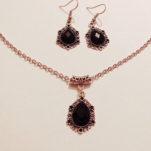Silver jewelry set Black set necklace earrings Victorian jewelry set Bohemian set Silver pendant  set Vintage style set Black jewelry set