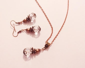 Victoriaanse set koperen set kristal set oorbellen en ketting Boho set filigraan sieraden set Edwardiaanse set zigeuner boho sieraden set antiek