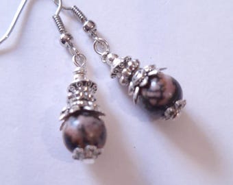 Pendientes de plata con rodonita Pendientes y collar victorianos Pendientes boho Pendientes boho de rodonita Joyas de rodonita Pendientes victorianos