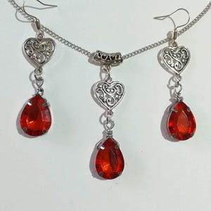 Schmuckset Silber 925 Schmuckset Kette Ohrringe Victorian Herz Schmuckset Boho Vintage Style Schmuckset rot Schmuckset Geschenk für sie