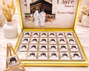 Umrah Mubarak Geschenk personalisierte Schokobox – Umrah Gastgeschenk mit Namen | Umre Hediyesi | Hac Geschenk