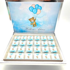 Chocolate box personalized teddy with balloon guest gift children&#39;s birthday baptism wedding birth circumcision baby shower baby party