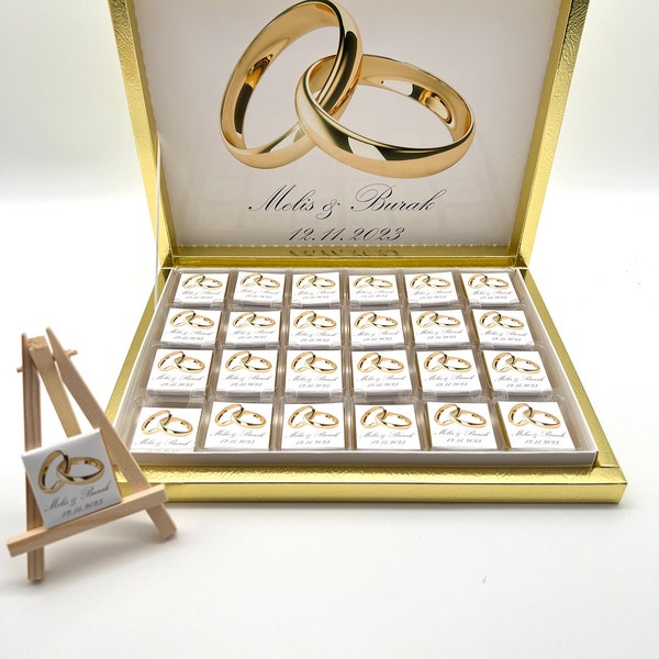 Schokobox personalisiert Ringe in Gold Silber Weiß Gastgeschenk  Hochzeit Candybar Schokolade Geschenkideen