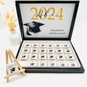 Chocolade doos gepersonaliseerd gast cadeau Abi afstuderen Abitur universiteit geslaagd examen cadeau idee felicitaties afscheid abibal Abiparty