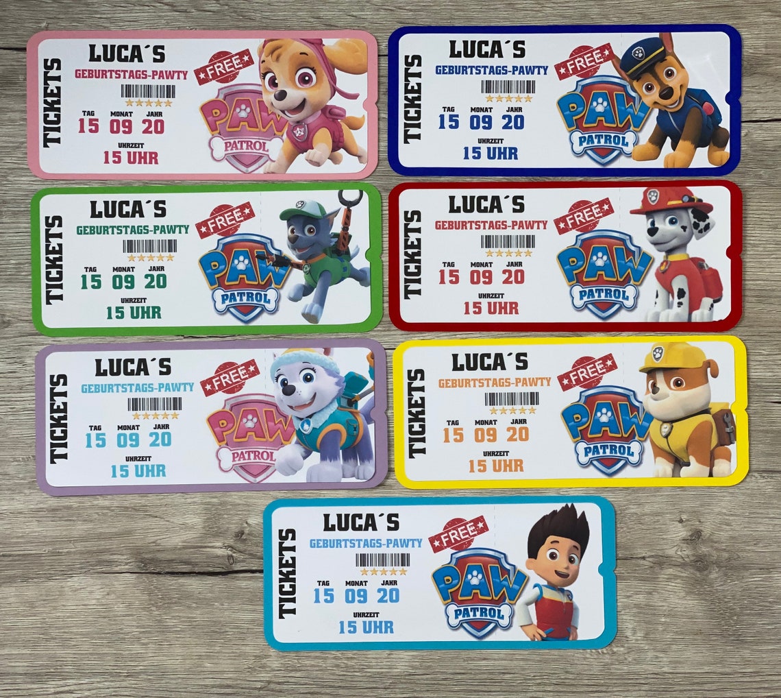 Tarjeta de invitación Paw patrol Ticket Fiesta de cumpleaños Etsy España