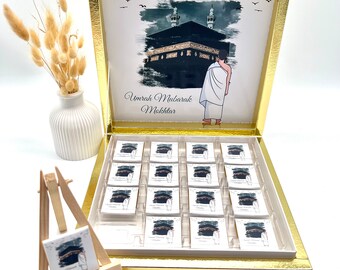 Schokobox personalisiert Umrah Mubarak Geschenk Gastgeschenk in verschiedenen Farben und Motiven Ümre Hediyesi Hac Umre Hediyesi