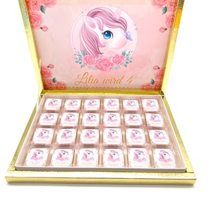 Schokobox personalisiert Einhorn unicorn Gold Gastgeschenk Kindergeburtstag Taufe Hochzeit Candybar