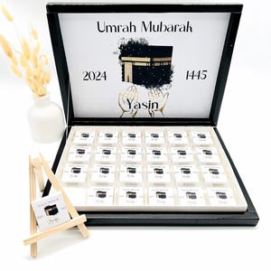 Chocoladedoos gepersonaliseerd Umrah Mubarak cadeau gastcadeau in verschillende kleuren en motieven Ümre Hediyesi Hac Umre Hediyesi