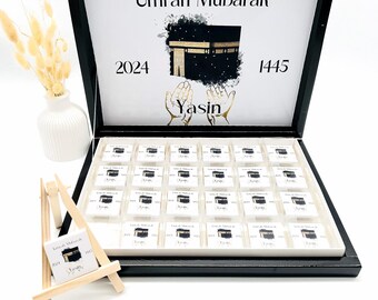 Schokobox personalisiert Umrah Mubarak Geschenk Gastgeschenk in verschiedenen Farben und Motiven Ümre Hediyesi Hac Umre Hediyesi