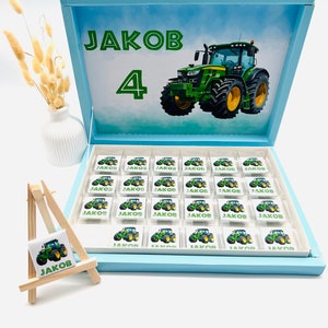 Schokobox personalisiert Traktor  Gastgeschenk Kindergeburtstag Taufe Hochzeit Geburt Beschneidung Babyshower Babyparty