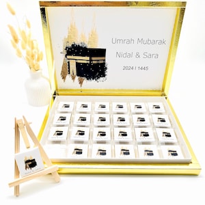 Chocoladedoos gepersonaliseerd Umrah Mubarak cadeau gastcadeau in verschillende kleuren en motieven Ümre Hediyesi Hac Umre Hediyesi