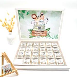 Scatola di cioccolatini personalizzata Safari Jungle Wild One Acquerello Oro regalo per gli ospiti compleanno bambini battesimo matrimonio barretta di cioccolato