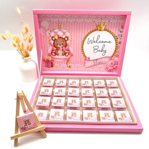 Chocoladedoos gepersonaliseerd in goud, zilver, zwart, roze of lichtblauw voor bruiloften, verlovingen, babyborrels, verjaardagscadeaus voor kinderen