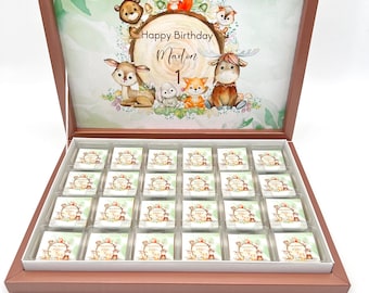 Schokobox personalisiert Waldtiere Wild one Aquarell Gold  Gastgeschenk Kindergeburtstag Taufe Hochzeit Candybar