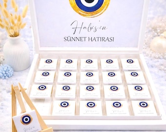 Personalized chocolate box with various designs - Sünnet, Synetia - Party favors Synet - Sünnet oldum - Sünnet hediyesi Nazar Boncuk