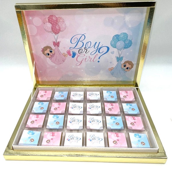 Schokobox personalisiert Gender Reveal Gastgeschenk Candybar Schokolade boy or Girl Babyshower Babyparty Geburt Baby